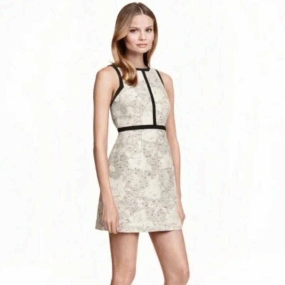 H&M Jacquard-Weave Dress, size 8, ivory/cream and black